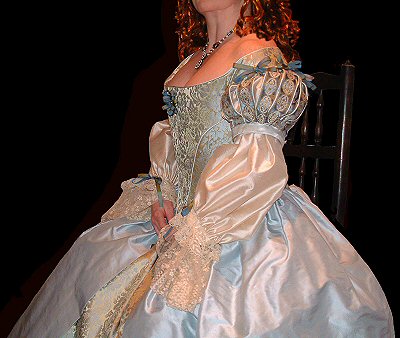 blue-gold seventeenth century style wedding gown