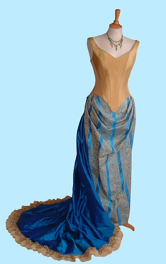 silk wedding corset with matching draped skirt