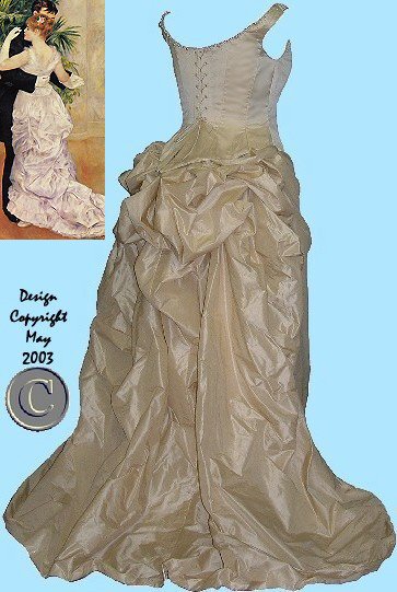 Ivory satin and taffeta victorian bustle gown