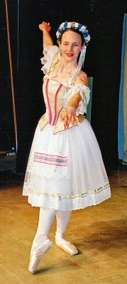 Copplia ballet costume in pink green and white