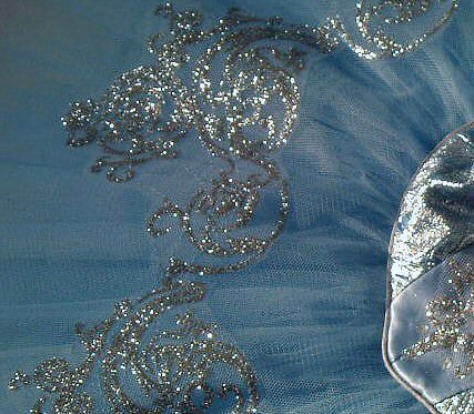 detail of tutu decoration in silver on pale blue