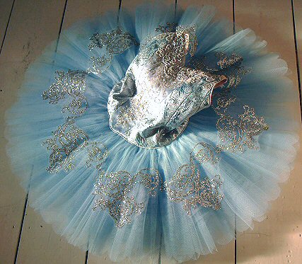 detail of silver decoration on pale blue classical tutu