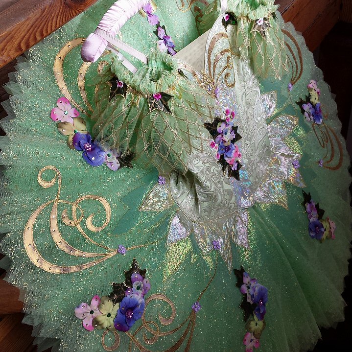 green and gold flower embellished competition tutu