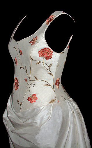 embroidered ivory corset with terracotta flowers