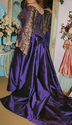 purple and gold brocade and silk medieval style historical wedding dress