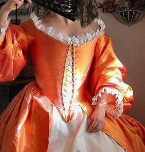 front-laced corset bodice orange period gown