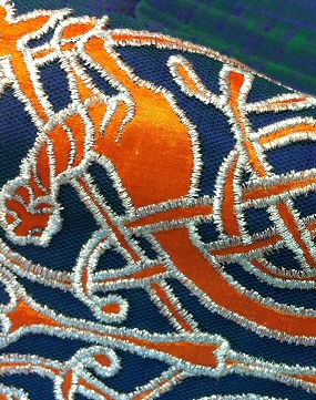close up celtic embroidery wedding bodice