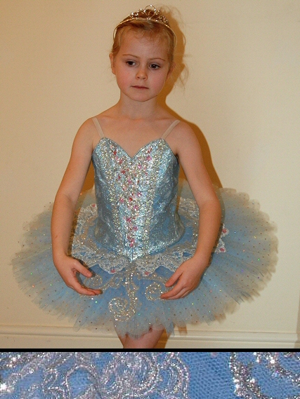 blue-silver embellished classical ballet tutu with pink highlights