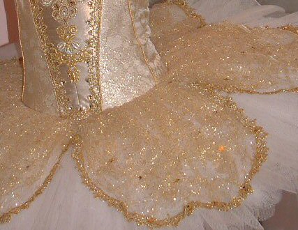 ruched gold lace over white tutu skirt