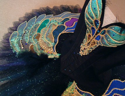 Black swan classical ballet tutu embellished with gold-edged wings