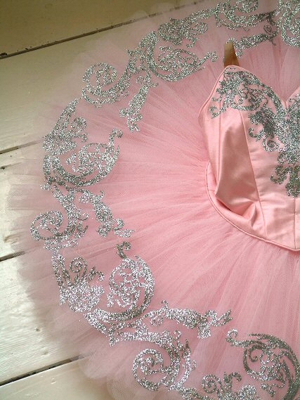 detail of silver decoration on pink classical tutu
