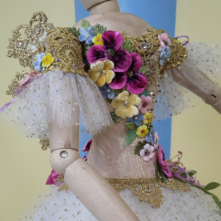 miniature ballet costume tutu embellished velvet flowers gold lace
