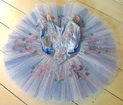 Overall view of moonlight blue tutu with silver and iridescent decoration