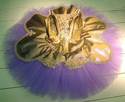 lime and gold silk tutu with lilac net skirts and gold lace